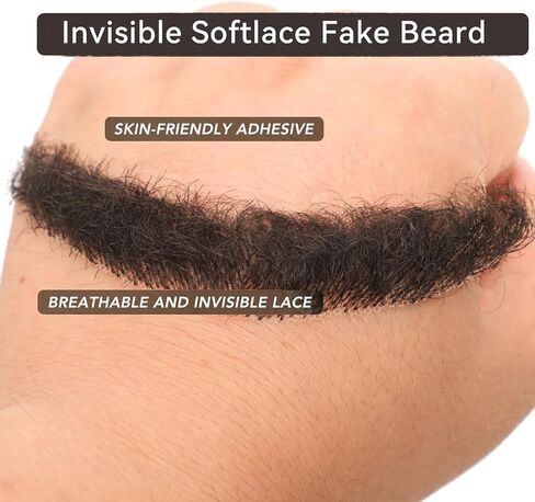 Svolna Human Hair Fake Beard and Mustache, Handmade Lace Realistic Facial Hair, Costume and Halloween Accessory (Brown on fake beard) in Kuwait