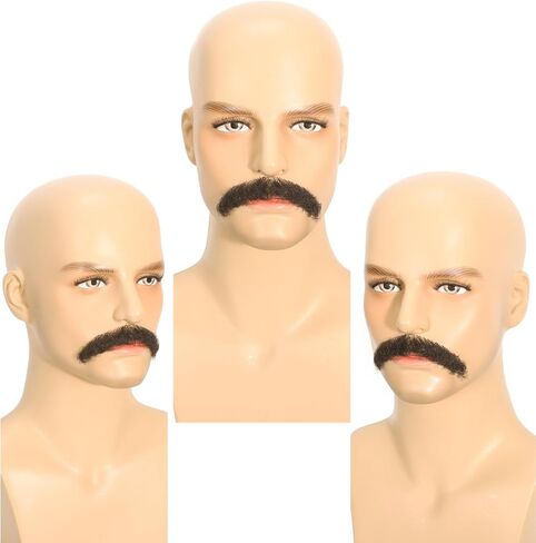 Svolna Human Hair Fake Beard and Mustache, Handmade Lace Realistic Facial Hair, Costume and Halloween Accessory (Brown on fake beard) in Kuwait