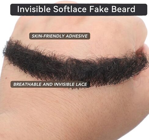 Svolna Human Hair Fake Beard and Mustache, Handmade Lace Realistic Facial Hair, Costume and Halloween Accessory (Brown on fake beard) in Saudi Arabia