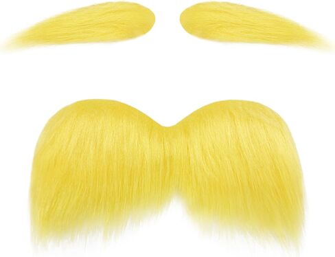 Ammiko Yellow Mustache and Eyebrows Fake Beard Halloween Costume Cosplay Accessories Funny Party Favor Women Men in Saudi Arabia