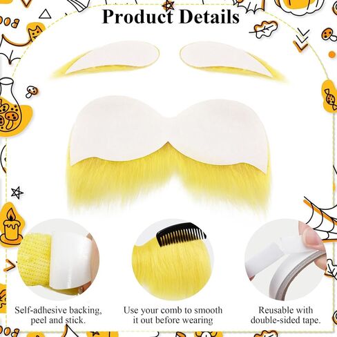 Ammiko Yellow Mustache and Eyebrows Fake Beard Halloween Costume Cosplay Accessories Funny Party Favor Women Men in Saudi Arabia