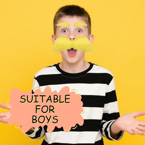 Ammiko Yellow Mustache and Eyebrows Fake Beard Halloween Costume Cosplay Accessories Funny Party Favor Women Men in Saudi Arabia