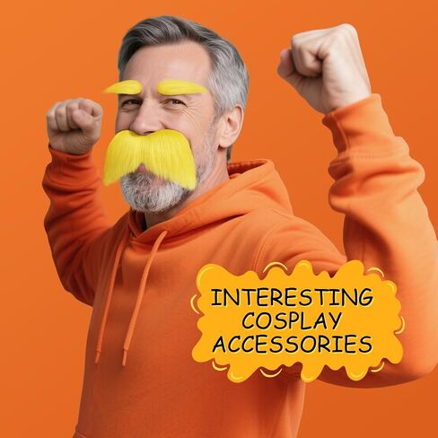 Ammiko Yellow Mustache and Eyebrows Fake Beard Halloween Costume Cosplay Accessories Funny Party Favor Women Men in Saudi Arabia