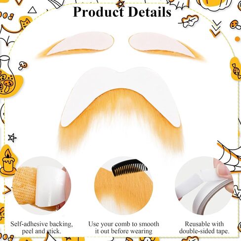 Ammiko Yellow Mustache and Eyebrows Fake Beard Halloween Costume Cosplay Accessories Funny Party Favor Women Men in Saudi Arabia