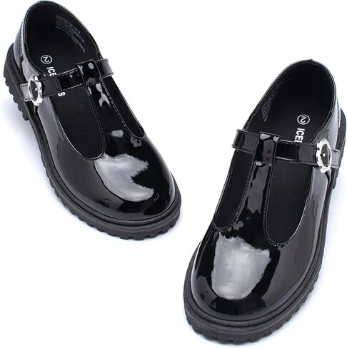 ICEBIRDS Girls School Uniform Shoes Mary Jane Flats,Low Heel Princess Hook and Loop Dress Shoes for School Party Wedding(Toddler/Little/Big Kid) in Kuwait