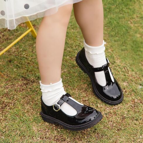 ICEBIRDS Girls School Uniform Shoes Mary Jane Flats,Low Heel Princess Hook and Loop Dress Shoes for School Party Wedding(Toddler/Little/Big Kid) in Kuwait