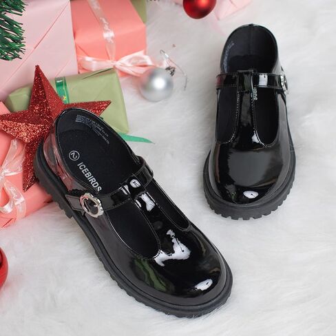 ICEBIRDS Girls School Uniform Shoes Mary Jane Flats,Low Heel Princess Hook and Loop Dress Shoes for School Party Wedding(Toddler/Little/Big Kid) in Kuwait