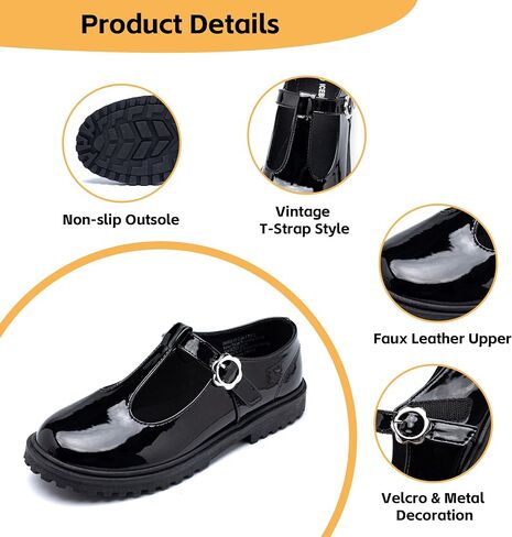 ICEBIRDS Girls School Uniform Shoes Mary Jane Flats,Low Heel Princess Hook and Loop Dress Shoes for School Party Wedding(Toddler/Little/Big Kid) in Kuwait