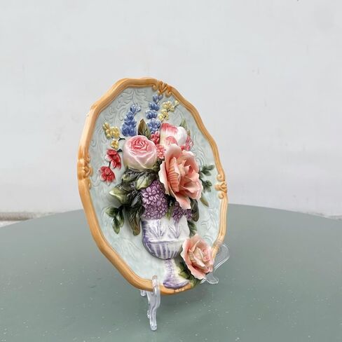 Ceramic Collections Plate, 3D Hand Painted Rose Flower Decorative Tray with Display Stand -8" in Saudi Arabia