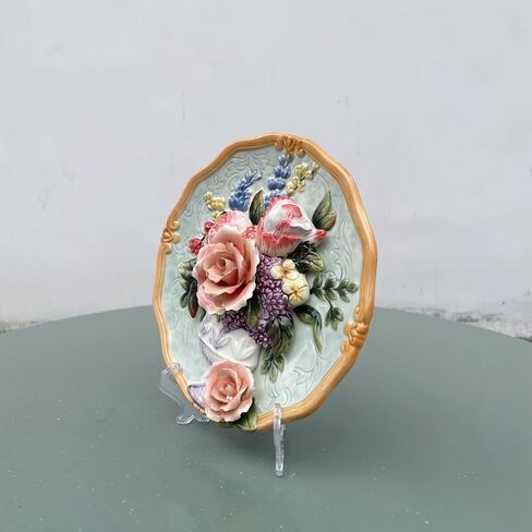 Ceramic Collections Plate, 3D Hand Painted Rose Flower Decorative Tray with Display Stand -8" in Saudi Arabia