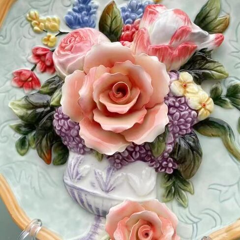 Ceramic Collections Plate, 3D Hand Painted Rose Flower Decorative Tray with Display Stand -8" in Saudi Arabia