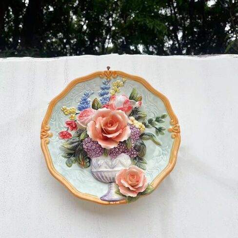Ceramic Collections Plate, 3D Hand Painted Rose Flower Decorative Tray with Display Stand -8" in Saudi Arabia