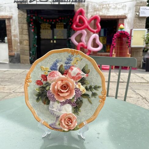 Ceramic Collections Plate, 3D Hand Painted Rose Flower Decorative Tray with Display Stand -8" in Saudi Arabia