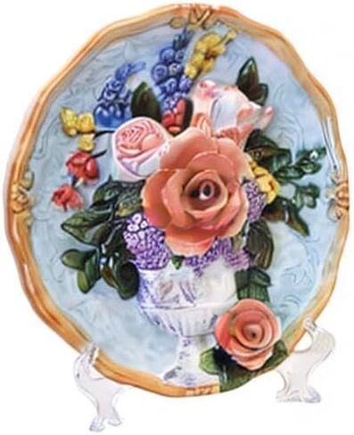 Ceramic Collections Plate, 3D Hand Painted Rose Flower Decorative Tray with Display Stand -8" in Saudi Arabia