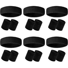 18 Pcs Sweatbands Headband Wristband Set Multicolored Striped Terry Cloth Sports Athletic Gym 80s Sweat Headbands in Kuwait