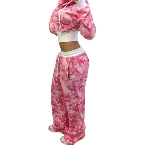 Sweatsuits Women 2 Piece Outfit Crop Camo Zip Up Hoodies Sweatshirt Y2k Camouflage Sweatpants Set Tracksuit in Kuwait