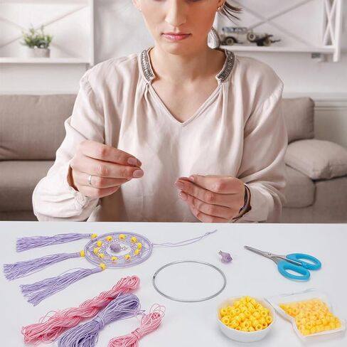 INFUNLY 3 Sets Small Dream Catcher Kit for Beginners Make Your Own Dreamcatcher Kit DIY Dream Catchers Kit with Purple Crystal and Tassels Instruction Included Wall or Car Hanging Ornament in Saudi Arabia