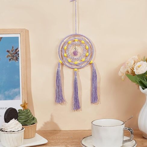 INFUNLY 3 Sets Small Dream Catcher Kit for Beginners Make Your Own Dreamcatcher Kit DIY Dream Catchers Kit with Purple Crystal and Tassels Instruction Included Wall or Car Hanging Ornament in Saudi Arabia