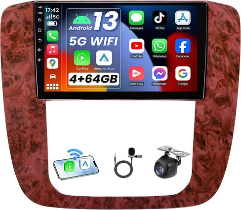 4+64GB Car Radio Stereo for Chevy Silverado 2007-2013: 9" HD Touchscreen Car Stereo with Wireless Carplay & Android Auto GPS Navigation Bluetooth WiFi FM SWC Backup Camera in Saudi Arabia