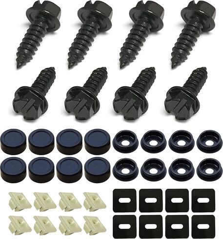License Plate Screws and Caps Kit - Anti Theft Security Fasteners with Threaded Screw Covers for Front and Back Plates on Cars, Trucks, and SUVs - 12-Piece Black Stainless Steel Bolt Set in Saudi Arabia