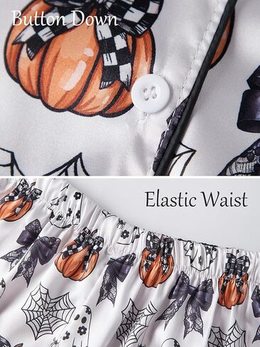 Women Cute Two Piece Pajama Set Y2K Bow Printed Satin Silky Short Sleeve Button Shirts Wide Leg Shorts Pjs Loungewear in Kuwait