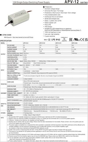 12W Single Opensing Switch Supply APV-12-5 APV-12-12 APV-12-15 APV-12-24 APV-12 (APV-12-24) in Saudi Arabia
