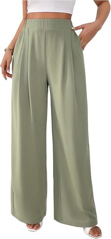 Soly Hux Women's Gress Dress Pants مرنة الخصر عريض الساق العمل بنطلون غير رسمي in Saudi Arabia