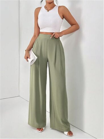 Soly Hux Women's Gress Dress Pants مرنة الخصر عريض الساق العمل بنطلون غير رسمي in Saudi Arabia