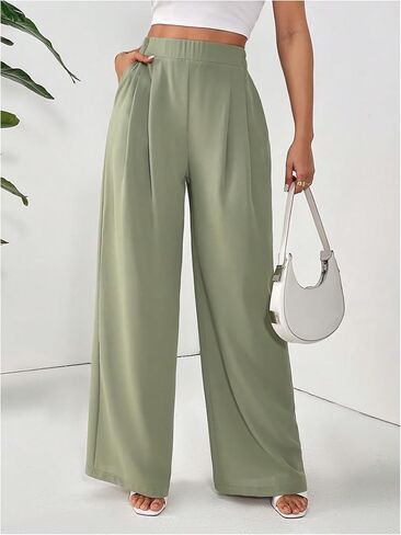 Soly Hux Women's Gress Dress Pants مرنة الخصر عريض الساق العمل بنطلون غير رسمي in Saudi Arabia