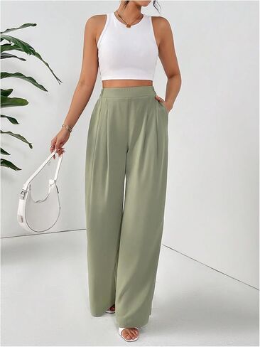 Soly Hux Women's Gress Dress Pants مرنة الخصر عريض الساق العمل بنطلون غير رسمي in Saudi Arabia