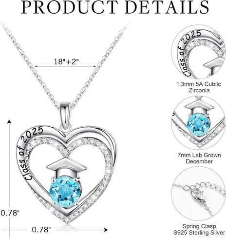 Ursilver Graduation Gifts for Her 2024, S925 Sterling Silver Birthstone Necklace Engraved Class of 2024 Pendant Graduation Necklaces High School College Graduation Gifts for Her 2024 in Kuwait