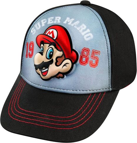 Nintendo Super Mario Black and Red Baseball Cap - for Boys 4-12 Years - Super Mario and 1985 Classic Design - Adjustable - 100% Cotton in Saudi Arabia