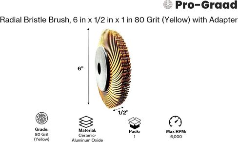 Radial Bristle Brush, 6 in x 1/2 in x 1 in 50 Grit (Green) with Adapter (Pack of 1) in Kuwait