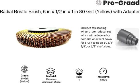 Radial Bristle Brush, 6 in x 1/2 in x 1 in 50 Grit (Green) with Adapter (Pack of 1) in Kuwait