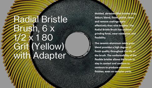 Radial Bristle Brush, 6 in x 1/2 in x 1 in 50 Grit (Green) with Adapter (Pack of 1) in Kuwait