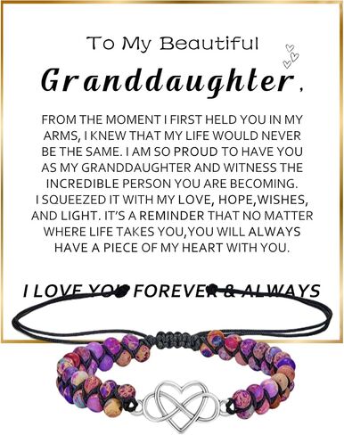 To My Granddaughter/Daughter/Mom/Niece-Infinity Forever Love Heart Bracelet,Adjustable Natural Emperor Stone Beaded Bracelet for Women Birthday Mothers'Day in Saudi Arabia