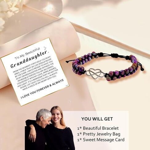 To My Granddaughter/Daughter/Mom/Niece-Infinity Forever Love Heart Bracelet,Adjustable Natural Emperor Stone Beaded Bracelet for Women Birthday Mothers'Day in Saudi Arabia