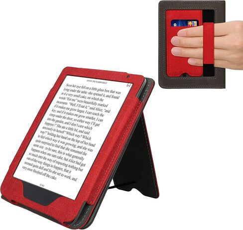 غطاء kwmobile متوافق مع Kobo Clara BW/غطاء ملون - جراب من الجلد الصناعي/الجلد السويدي مع حامل - أحمر/رمادي داكن in Saudi Arabia