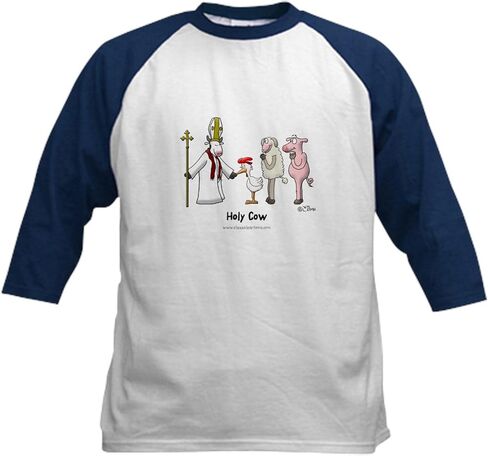 CafePress Holy Cow Pope Version White Kids Baseball Jersey Kids Cotton Baseball Jersey, 3/4 Raglan Sleeve Shirt in Saudi Arabia