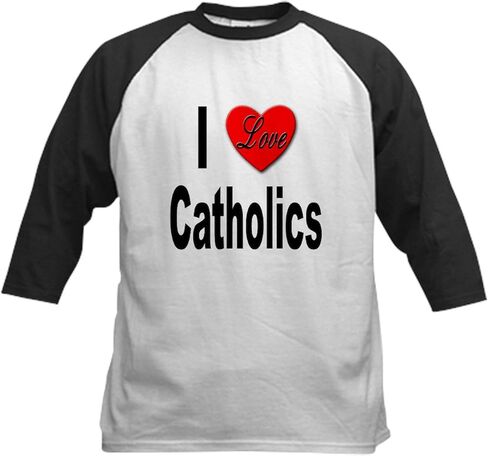 Cafepress I Love Catholics (Front) Baseball Jersey Kids Cotton Baseball Jersey ، 3/4 Raglan Sleeve Shirt in Saudi Arabia