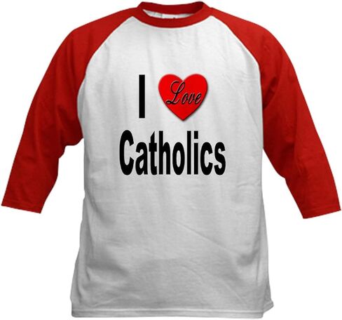 CafePress I Love Catholics (Front) Kids Baseball Jersey Kids Cotton Baseball Jersey, 3/4 Raglan Sleeve Shirt in Saudi Arabia