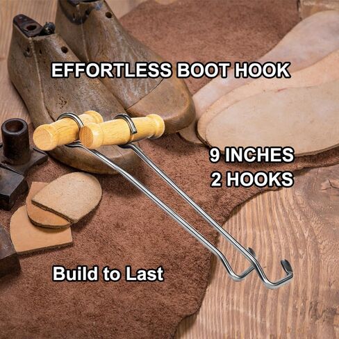 خطافات حذاء من الصلب 9 "مع مقبض الخشب ، مجتذب التمهيد لرعاة رعاة البقر ، ركوب الخيل ، أحذية العمل ، مجتذب الأحذية الصلب الثقيلة (2 خطاف) in Kuwait