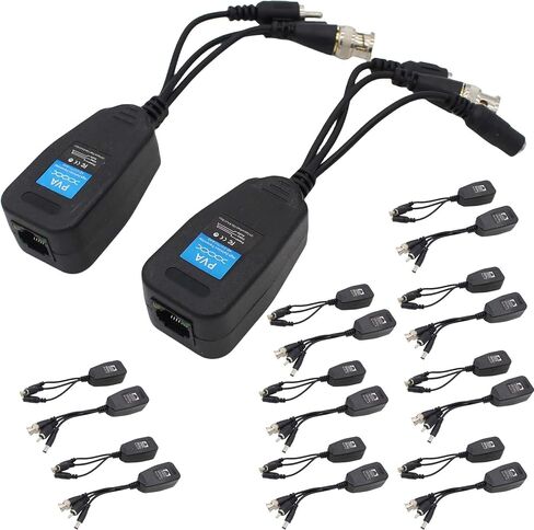Passive Vedio Baluns Connector 4 Pairs, BNC to RJ45 Balun Cat5/Cat6 Adapter with DC Male Female, RCA Male Audio end for CCTV Suvelliance System, Analog, AHD.TVI.CVI 720P, 1080P, 8MP Cameras in Saudi Arabia