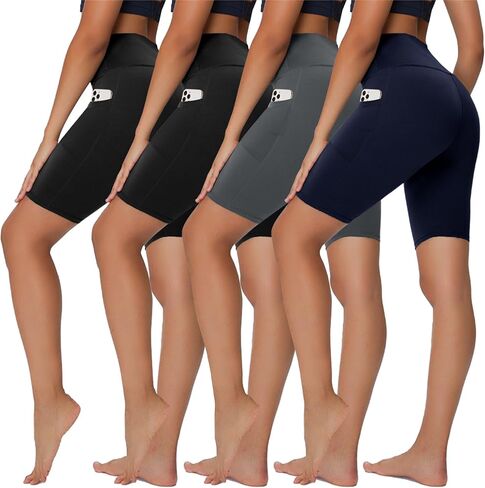 Sundwudu 4 Pack Biker Shorts for Women - 5"/8" High Waist Tummy Control Summer Workout Shorts for Running Yoga Athletic in Kuwait