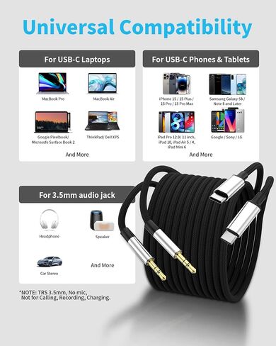Aux to USB C, 2-Pack USB C to 3.5mm Audio Aux Jack Cable 3.3 ft, Type C to Aux Headphone Male Cord Car Aux Cable Compatible with iPhone 16 15/15Plus/Pro/Pro Max, Galaxy S24/23, iPad Pro Air Mini,Pixel in Kuwait
