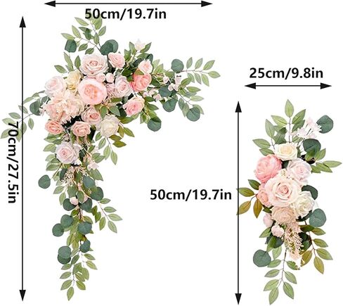 Artificial Wedding Arch Flowers Kit, 2 Pcs Garlands Silk Peony Flower Swag, Rustic Artificial Eucalyptus Greenery Floral Swag, Artificial Floral Garland Wreath for Wedding Ceremony Party Home(Pink) in Kuwait
