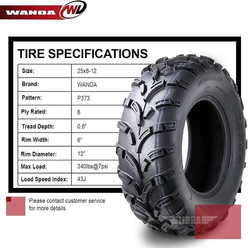 Wanda One UTV /ATV Tyre 25x8-12 25x8x12 /6PR P373 Lit Mud - 10243 in Kuwait