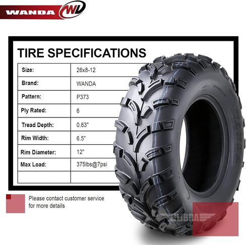 Wanda One UTV /ATV Tyre 25x8-12 25x8x12 /6PR P373 Lit Mud - 10243 in Kuwait