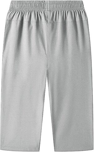 Men's Big and Tall Capri Pants 3/4 Below Knee Long Shorts Elastic Waist Jogging Gym Beach Cropped Pant with Pocket in Saudi Arabia