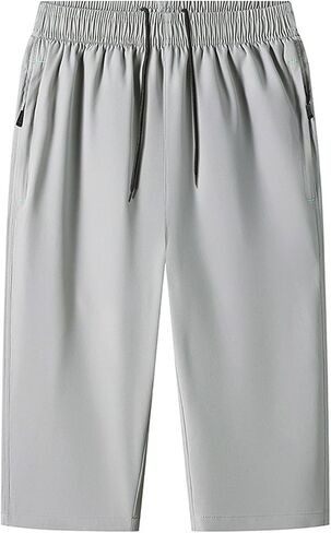 Men's Big and Tall Capri Pants 3/4 Below Knee Long Shorts Elastic Waist Jogging Gym Beach Cropped Pant with Pocket in Saudi Arabia